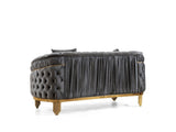 Vanessa Loveseat in Grey and Gold with Fabric button-tufted velvet upholstery Finish 698781499122