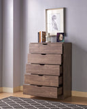 ZUN Modern five drawer clothes and storage chest cabinet with cutout handles in Hazelnut color B107P173435