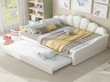 Full Size Upholstery Daybed Frame with Shall Shaped Backrest and Trundle,White 05415103