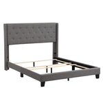 ZUN Upholstered Platform Bed with Classic Headboard, Box Spring Needed, Gray Linen Fabric, Queen Size WF280786AAE