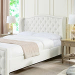 ZUN Fontana Wingback Upholstered Platform Bed Frame, Queen, Antique White Polyester B2719P245938