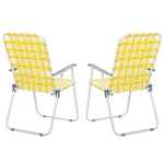 ZUN 2pcs Steel Tube PP Webbing Bearing 120kg Folding Beach Chair Yellow & White Strip 25170682