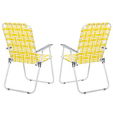 ZUN 2pcs Steel Tube PP Webbing Bearing 120kg Folding Beach Chair Yellow & White Strip 25170682