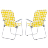 2pcs Steel Tube PP Webbing Bearing 120kg Folding Beach Chair Yellow & White Strip 37452050