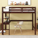 ZUN Twin Loft Pine Wood Bed with built-in desk, Safety Guardrails, Ladder,Espresso W504P148552