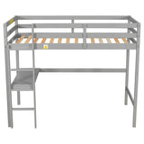 ZUN Twin Loft Pine Wood Bed with built-in desk, Safety Guardrails, Ladder,Grey 21086024