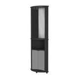 ZUN Chicago 75" H Mirrored Corner Bar Cabinet, With Glass Doors, Two Shelves and Stemware Black B200P242415