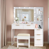 White particleboard with a melamine finish, 5-drawer, 2-shelf dressing table set with 11 three-tone 87445404
