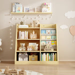 ZUN Wooden Toy Storage Organizer Cabinet Natural/ Wood Kids Bookshelf Children Bookcase Toddler Baby W2876P233535