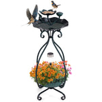 ZUN Dark green Solar Bird Bath Feeder Combo with Flower Planter Pedestal and Solar Lights 41401767