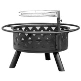 ZUN 30in Outdoor Metal Fire Pit with Cooking Grates Black 29194477