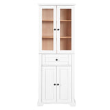 67.2" Tall Bathroom Storage Cabinet with Tempered Glass Doors, Adjustable Shelves & Drawer Modern 92027063