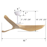 52 Inch Indoor Ceiling Fan No Light With 6 Speed Remote Control 3 ABS Blade Reversible DC Motor For W934P200069