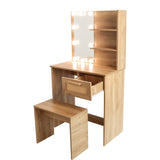 ZUN Vanity Desk Set Stool & Dressing Table with LED Lighting Mirror Drawer and Compartments Modern Wood W1673123628