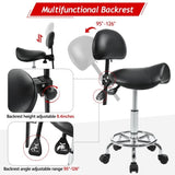 Saddle Stool with Back Support, Rolling Stools with Foot Rest, Ergonomic Adjustable Stool with N753P300969B