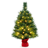 24" Mini Artificial Christmas Tree 71 Branch Tips, 35 Warm White LEDs, Flame-Retardant PVC, Cement 82739287