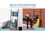 Leaning Towel Ladder, Linen and Towel Rack, 5 Tier, Rust Resistant, Matte Black 79349701