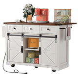 53.7" Farmhouse Kitchen Island with Power Outlet, 2 Sliding Barn Door Kitchen Storage Island with 71702347