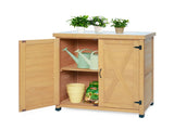 Potting Bench with Storage Cabinet and Metal Table Top for Outdoor Patio,Outdoor Work Station Table 77160932
