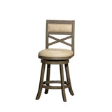 24" Counter Height X-Back Swivel Stool, Weathered Gray Finish, French Gray Leather Seat B04660726
