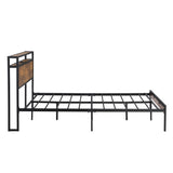 Queen Size Metal Platform Bed Frame with Wooden Headboard and Footboard with USB LINER, No Box W31183488