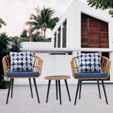 ZUN 3 Piece Patio Bistro Set with Side Table, Outdoor PE Rattan Conversation Chair Set,Furniture of 69739429