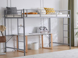 Twin Size Metal Loft Bed with Safety Guardrails & 2 Built-in Ladders, Loft Bunk Bed Frame for Teens 37867225
