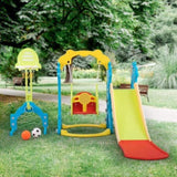 ZUN 5 in 1 Slide and Swing Playing Set, Toddler Extra-Long Slide with 2 Basketball Hoops, Football, W2181139398