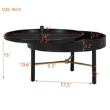 ZUN Modern Round Wood Rotating Tray Coffee Table with Storage & Metal Legs in Black 25593676