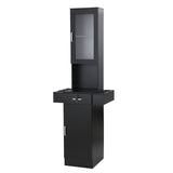 Classic Barber Station, Salon Station with Locking Drawer, Glass Door, Storage Cabinets, Dryer W2181P156759