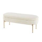 Chloe Contemporary/Glam Storage Bench in Gold Metal and Cream Velvet by LumiSource B202P223453