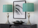 Ashland 27" Contemporary Metal Table Lamp in Brushed Nickel with Turquoise Textured Linen Shade from B202P224090