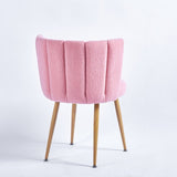 Modern pink dining chair with iron tube wood color legs, shorthair cushions and W23464147