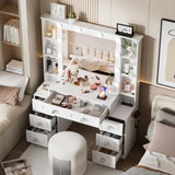 Vanity Desk with with Mirror and Lights,Makeup Vanity Table wwith Lighted Mirror & Charging Station, W3393P315815