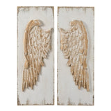 Set of 2 Feather Wing Wall Panels with Distressed White Finish, Rectangle Hanging Wall Art, 42" x W2078130291