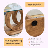 Modern Style Glass Top MDF Coffee Table with Natural Wood Color Base - Suitable for Living Rooms and W3226P279048