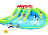7 in1 Inflatable Water Park Three Slide with Blower Water Gun Sprinkler Fountain Climbing Wall for 40339182