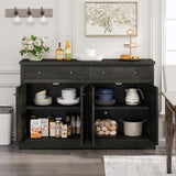 Vintage Black Brown Sideboard with Two Drawers and Four Doors for Living, Bedroom, and Kitchen, W757P234598