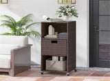 Mix Brown PE Rattan Outdoor Storage Cabinet, 3-Shelf with Removable Drawer & Lockable Wheels 16914318