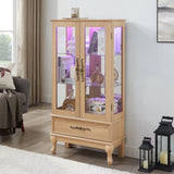 Lighted Curio Cabinet Elegant Glass Display Cabinet with Adjustable Shelves, 2 Doors, and 1 Drawer W1758P290092