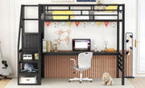 ZUN Full Size Metal Loft Bed with Desk, Storage Staircase and Small Wardrobe, Storage stairs can be 14477538