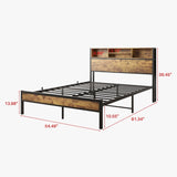 Full Size Bed Frame with Storage Headboard, Metal Platform Bed with Charging Station, Bookcase W840127763