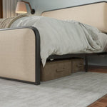 ZUN Modern Metal Bed Frame with Curved Upholstered Headboard and Footboard Bed with Under Bed Storage, WF319294AAA
