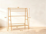 Natural Bamboo Clothing Rack, Multi-Layer Garment Organizer with Top & Bottom Storage Shelves, Side 02619483
