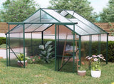 8X6FT-Green Double Door Polycarbonate Greenhouse Raised Base and Anchor Aluminum Heavy Duty Walk-in 16614730