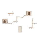 ZUN Wall-mounted Cat Tree, Cat Furniture with 2 Cat Condos House, 3 Cat Wall Shelves, 2 Ladder, 1 Cat W2181P153126