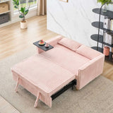 The pull-out push-in pink corduroy sofa with dual functions, equipped with a movable tabletop W1278P249022