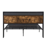 King Size Metal Platform Bed Frame with Wooden Headboard and with Footboard USB,Charging Station,2 W2297P236977