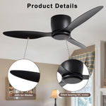 ZUN 42" Flush Mount Ceiling Fan without light, 3 Reversible Blades, with 6 Speeds Reversible DC W2352P144749