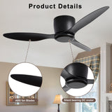 ZUN 52" Flush Mount Ceiling Fan without light, 3 Reversible Blades, with 6 Speeds Reversible DC W2352P154691